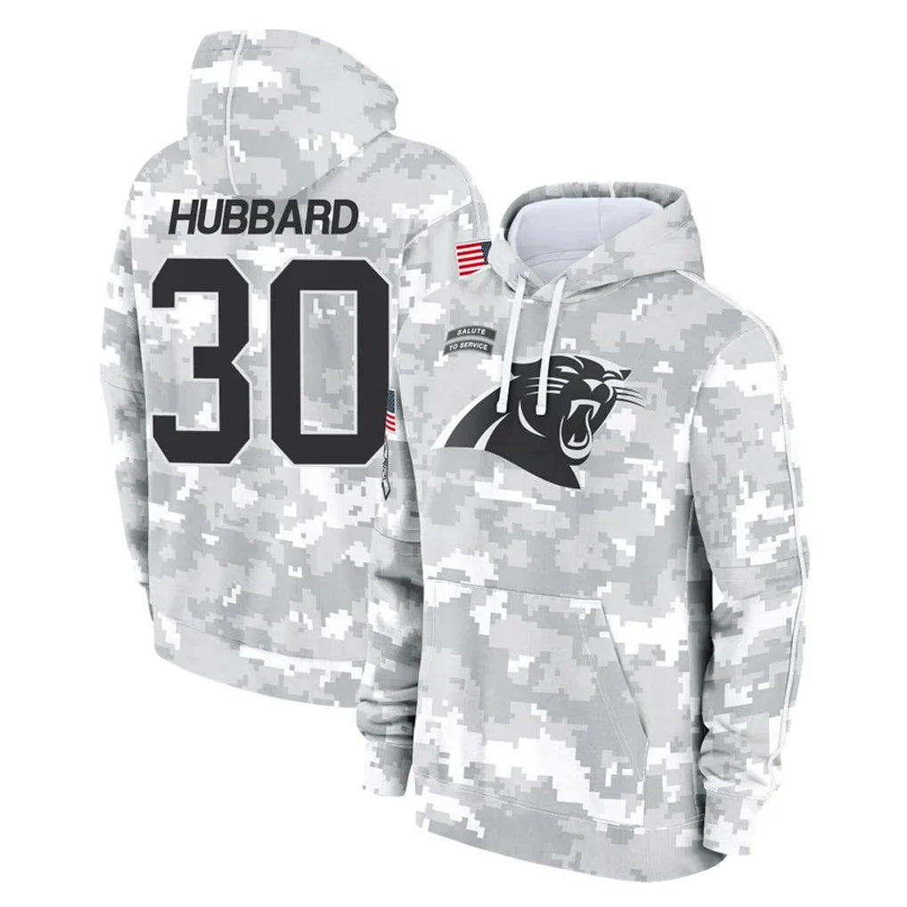 Parkc C.Panthers #30 Chuba Hubbard Player Arctic Camo Salute to Service Pullover Hoodies Limited Game Stitched Jerseys
