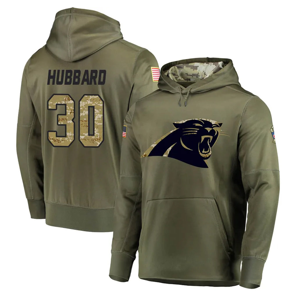 Parkc C.Panthers #30 Chuba Hubbard Player Olive Salute to Service Hoodies Stitched Jerseys