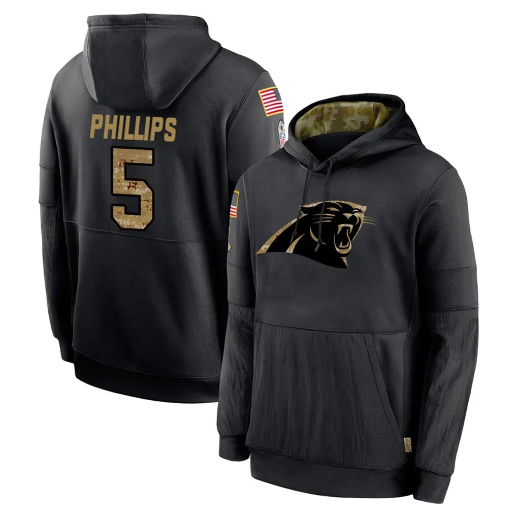 Parkc C.Panthers #5 Jaelan Phillips Player Black Salute to Service Pullover Hoodies Limited Game Stitched Jerseys