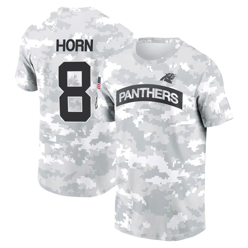 Parkc C.Panthers #8 Jaycee Horn Player Arctic Camo Salute to Service Hoodies & T-Shirts Stitched Jerseys