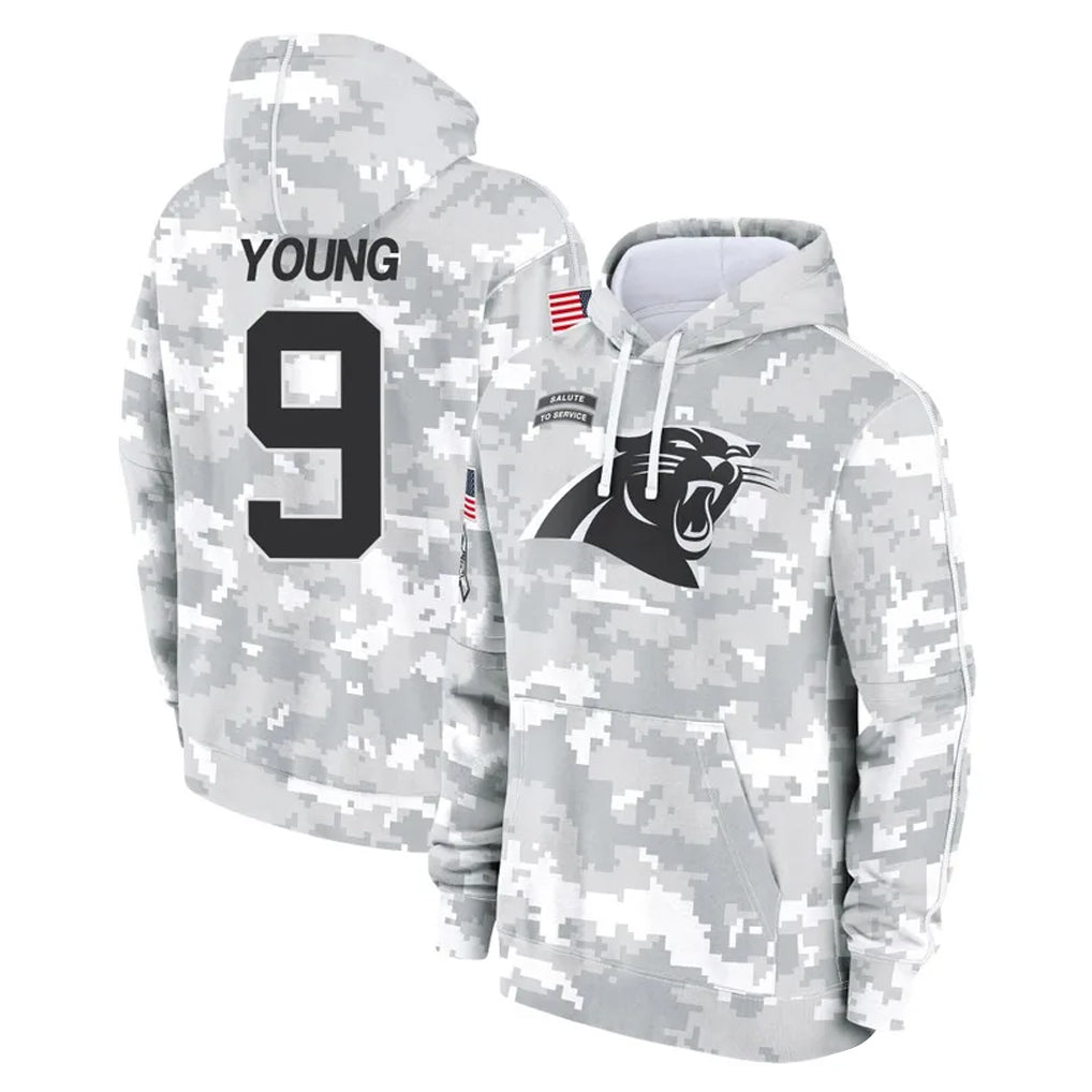 Parkc C.Panthers #9 Bryce Young Player Arctic Camo Salute to Service Pullover Hoodies Limited Game Stitched Jerseys