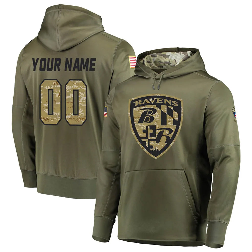 Parkc Custom B.Ravens Olive Salute to Service Pullover Hoodie Any Name & Numbers Stitched Jerseys