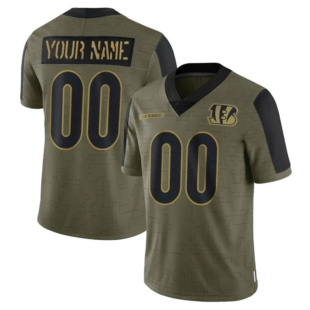 Parkc Custom C.Bengals Olive Salute to Service Game Any Name & Numbers Stitched Jerseys