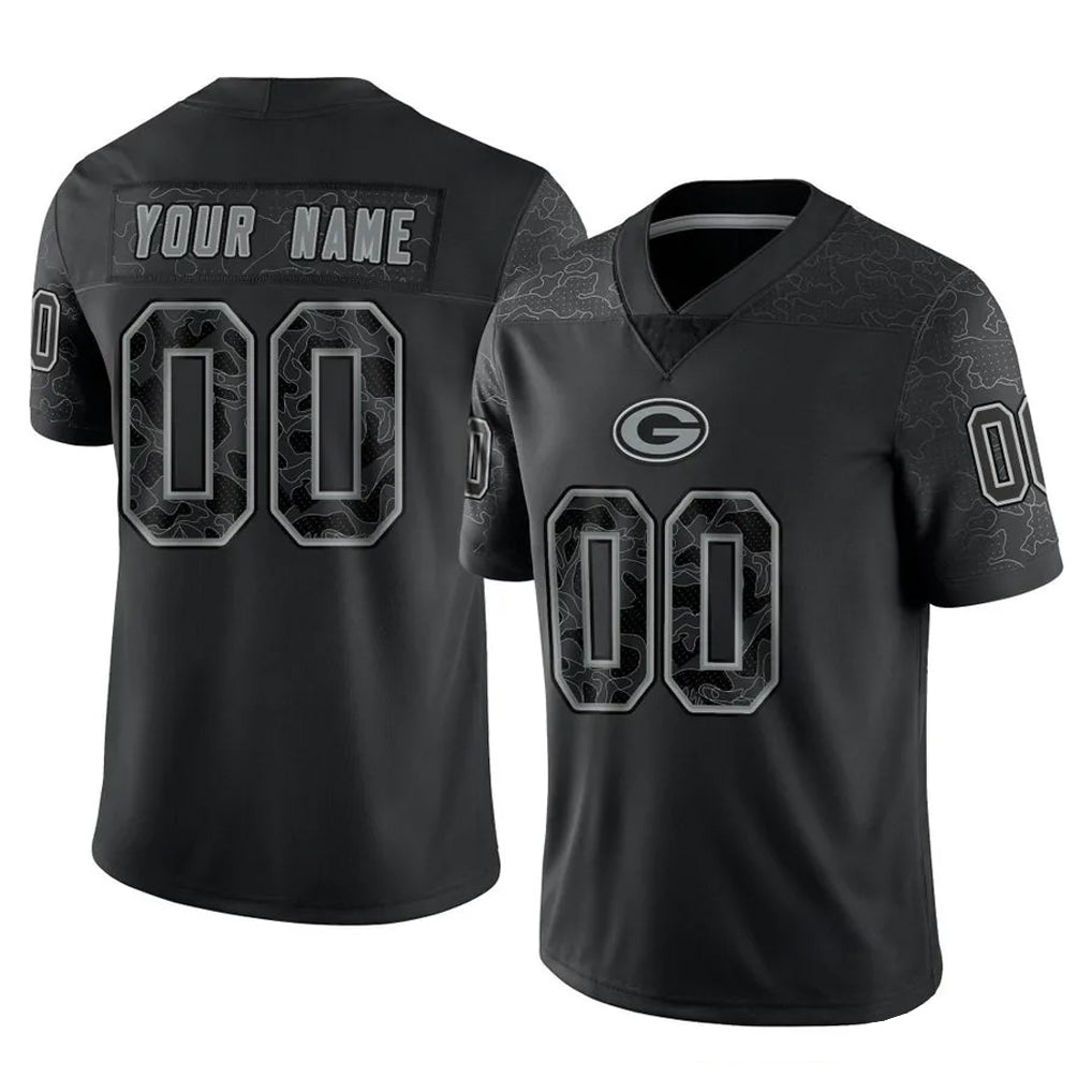 Parkc Custom GB.Packers Black Reflective Limited Home Game Any Name & Numbers Stitched Jerseys
