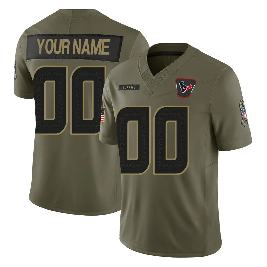 Parkc Custom H.Texans Olive 2025 Salute To Service Limited Game Any Name & Numbers Stitched Jerseys
