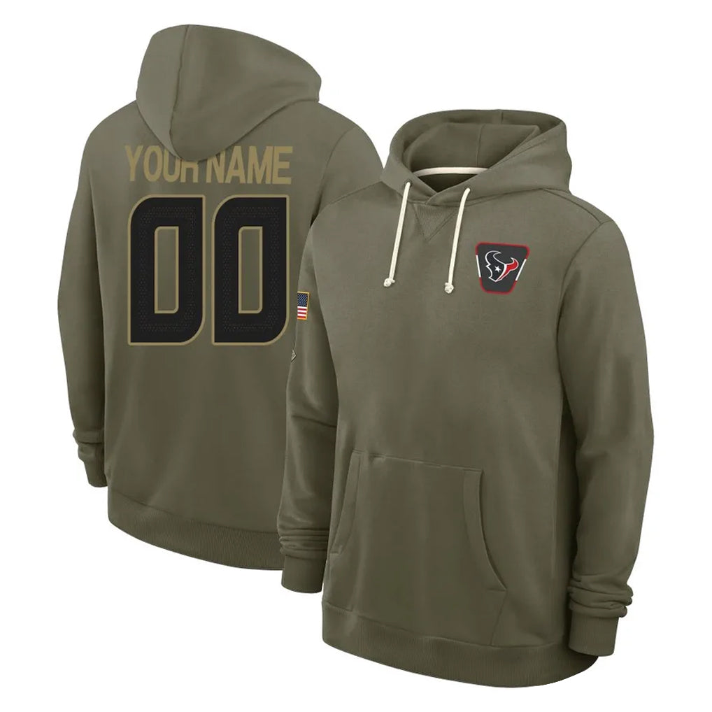Parkc Custom H.Texans Olive Salute to Service Pullover Hoodies Any Name & Numbers Stitched Jerseys