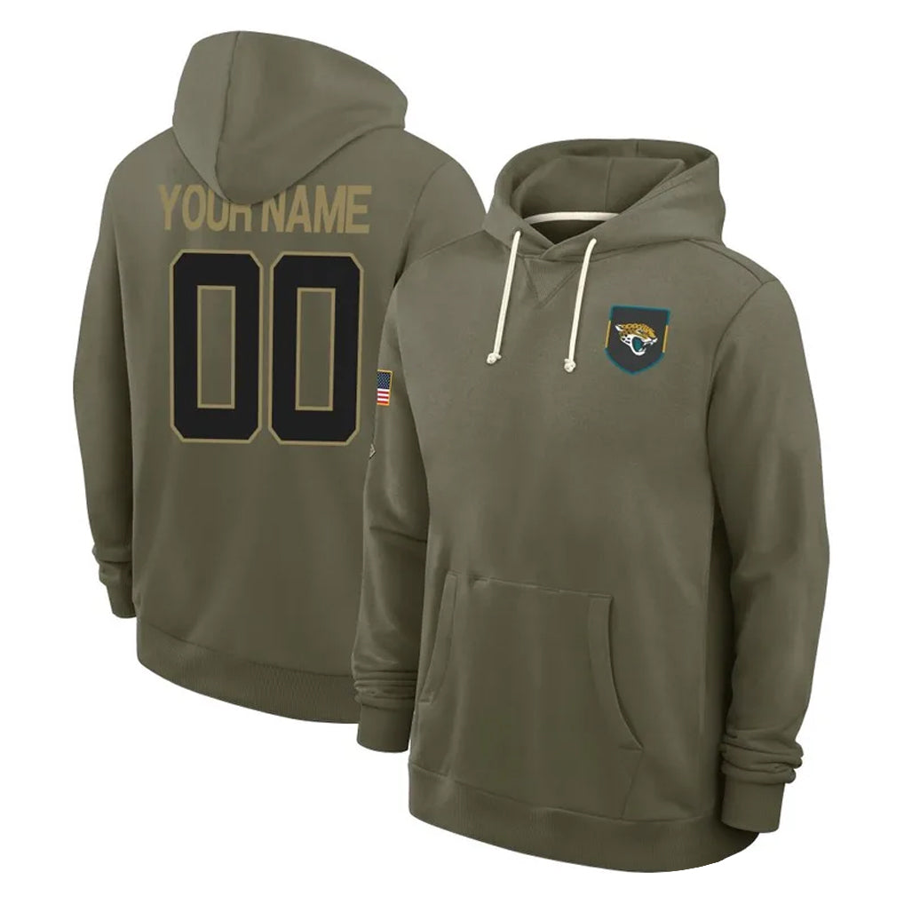 Parkc Custom J.Jaguars Olive Salute to Service Pullover Hoodies Limited Any Name & Numbers Stitched Jerseys