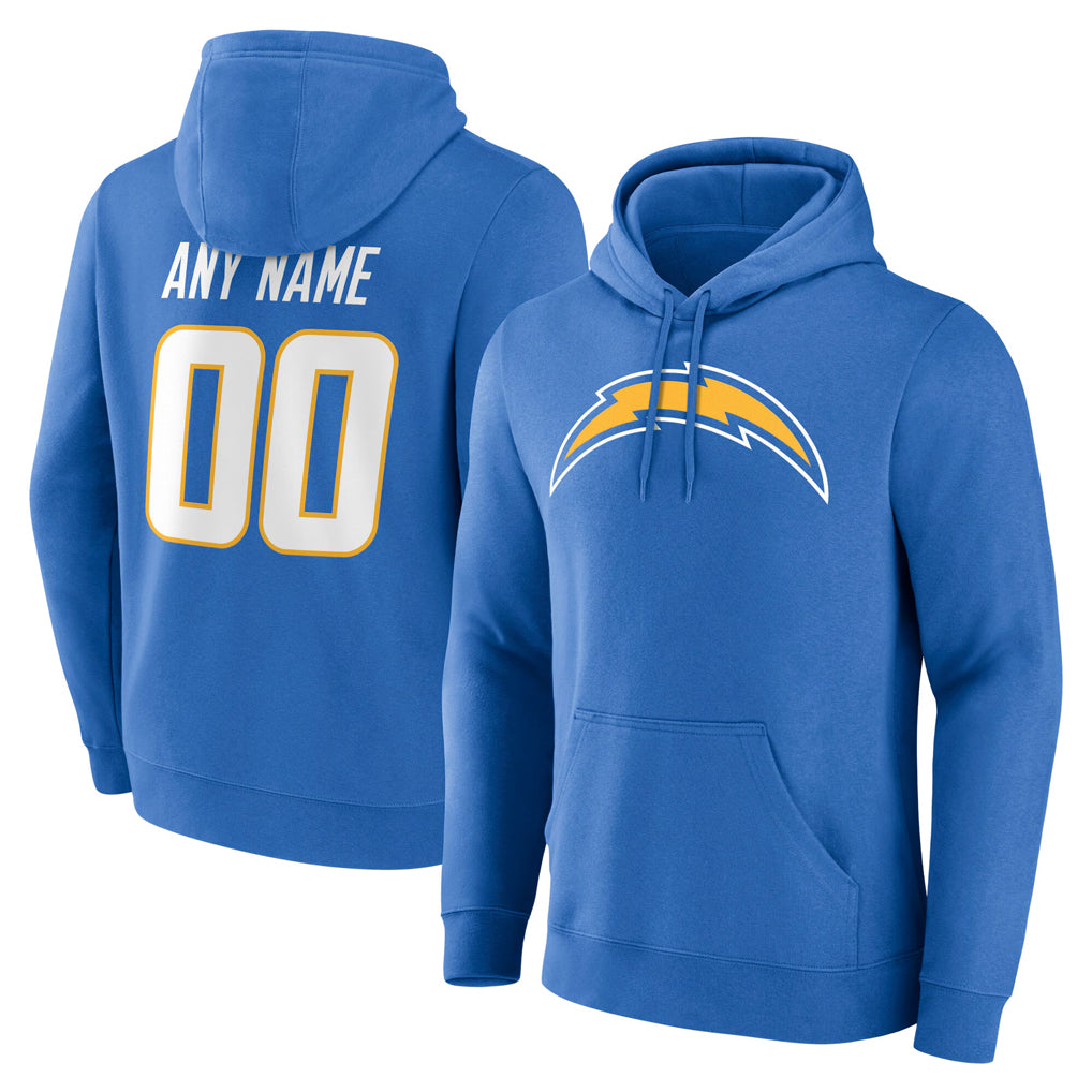 Parkc Custom LA.Chargers Blue LOGO Pullover Hoodies Home Game Any Name & Numbers Stitched Jerseys