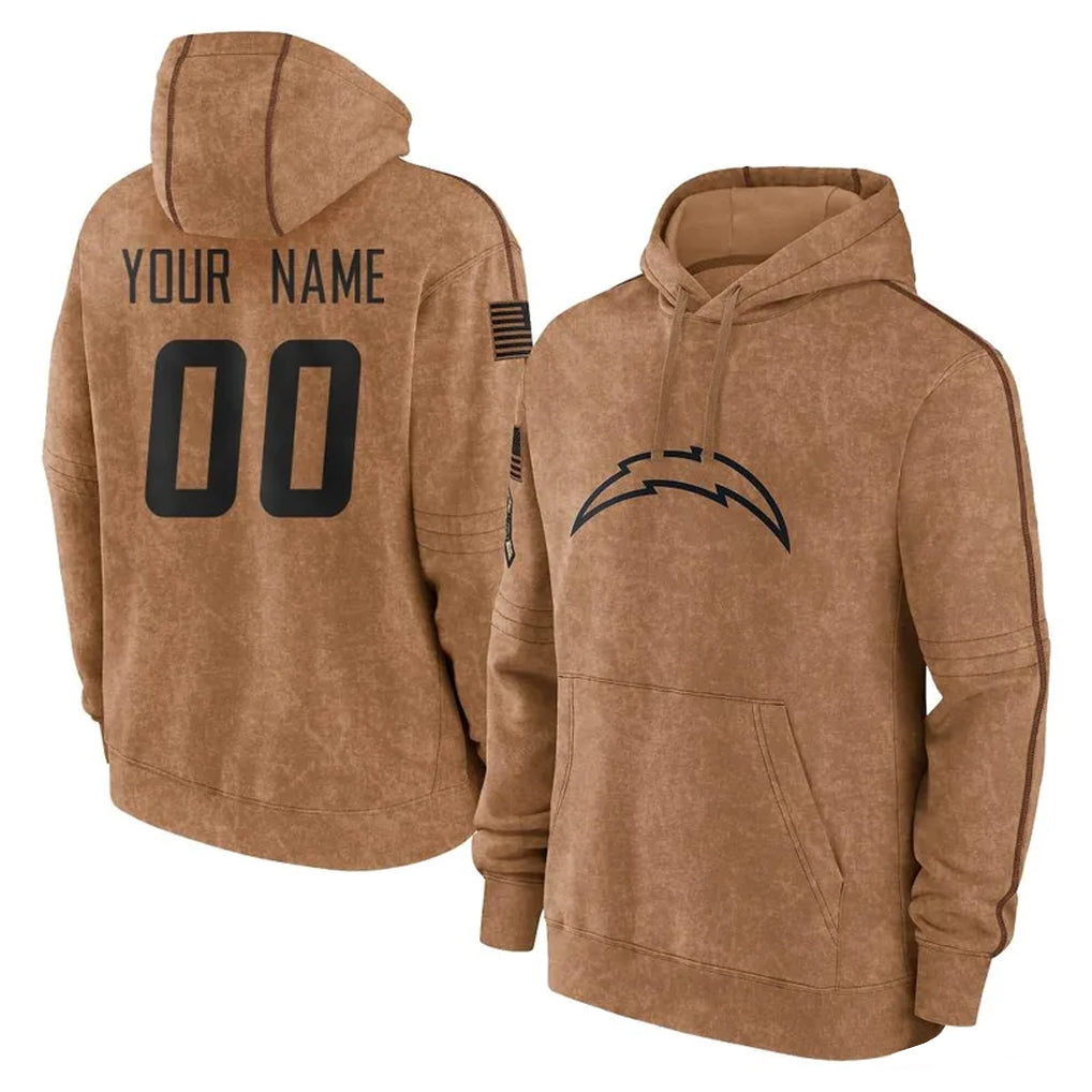 Parkc Custom LA.Chargers Brown Salute to Service Hoodies Limited Game Any Name & Numbers Stitched Jerseys