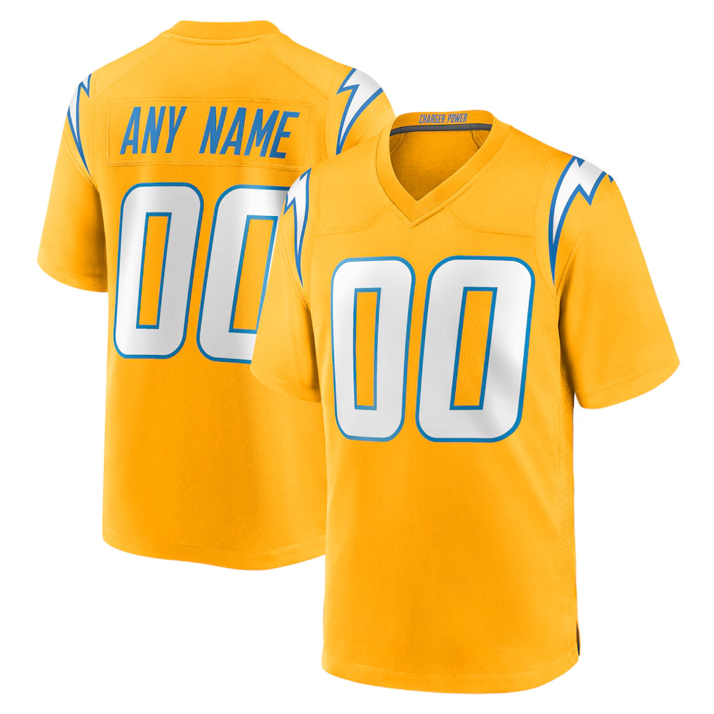 Parkc Custom LA.Chargers Gold Home Game Any Name & Numbers Stitched Jerseys