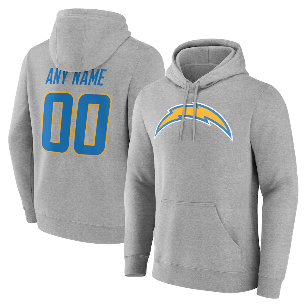 Parkc Custom LA.Chargers Gray LOGO Pullover Hoodies Home Game Any Name & Numbers Stitched Jerseys