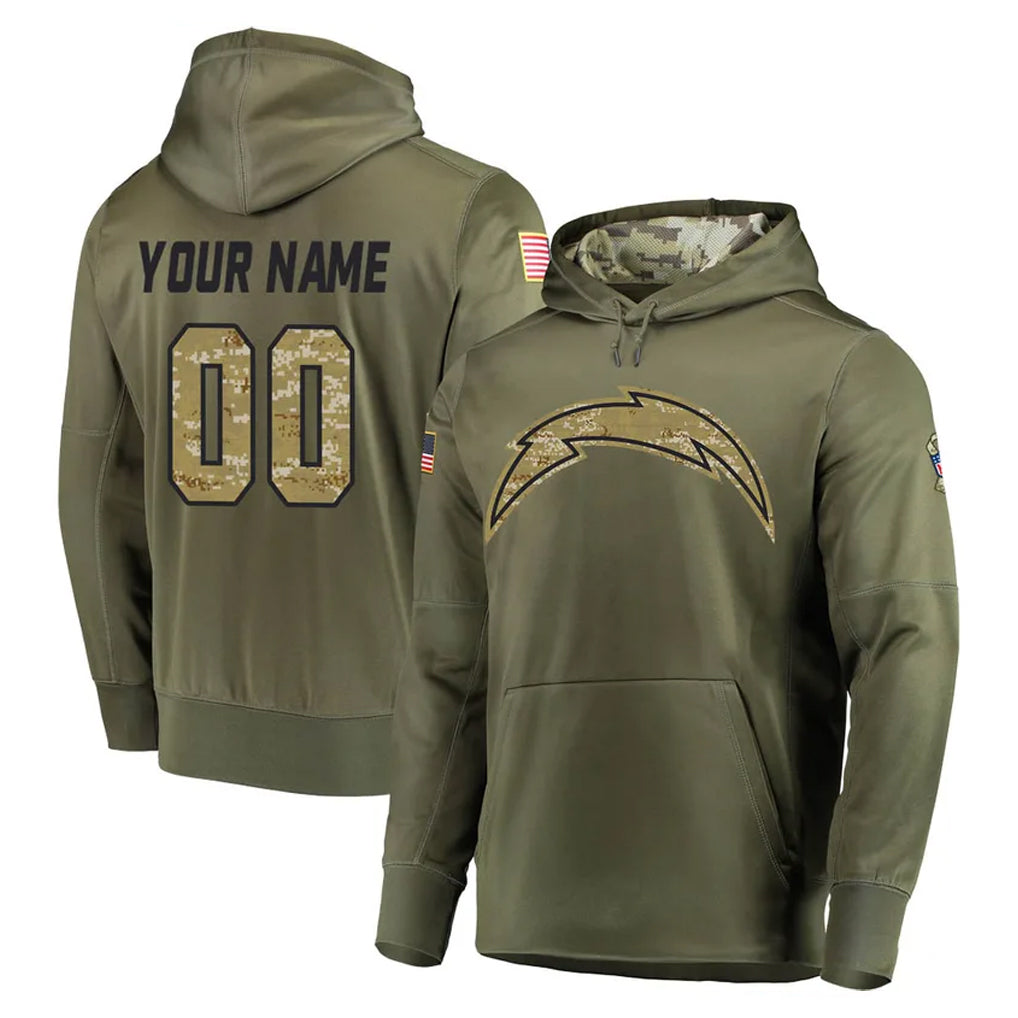 Parkc Custom LA.Chargers Olive Salute to Service Pullover Hoodies Home Game Any Name & Numbers Stitched Jerseys