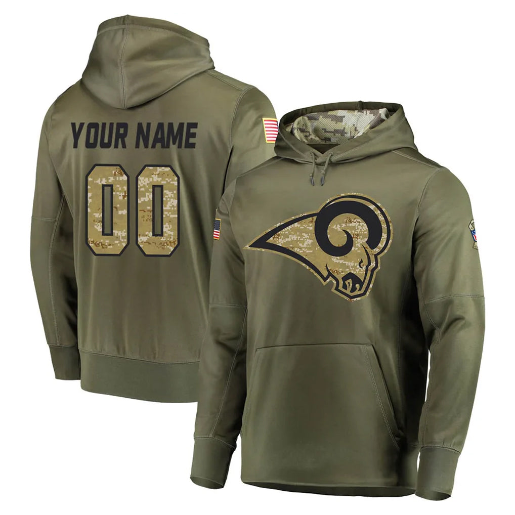 Parkc Custom LA.Rams Olive Salute to Service Pullover Hoodies Home Game Any Name & Numbers Stitched Jerseys