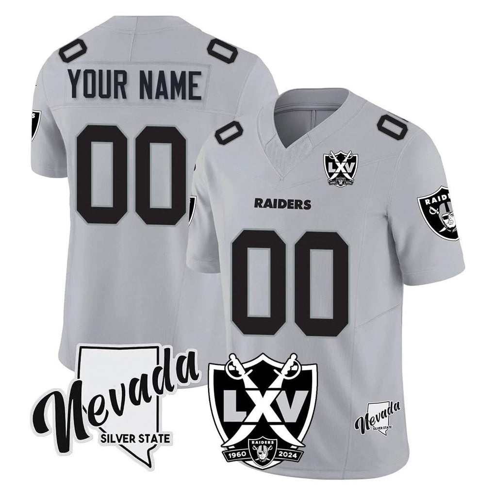 Parkc Custom LV.Raiders Gray 65th Anniversary Vapor Limited Home Game Any Name & Numbers Stitched Jerseys