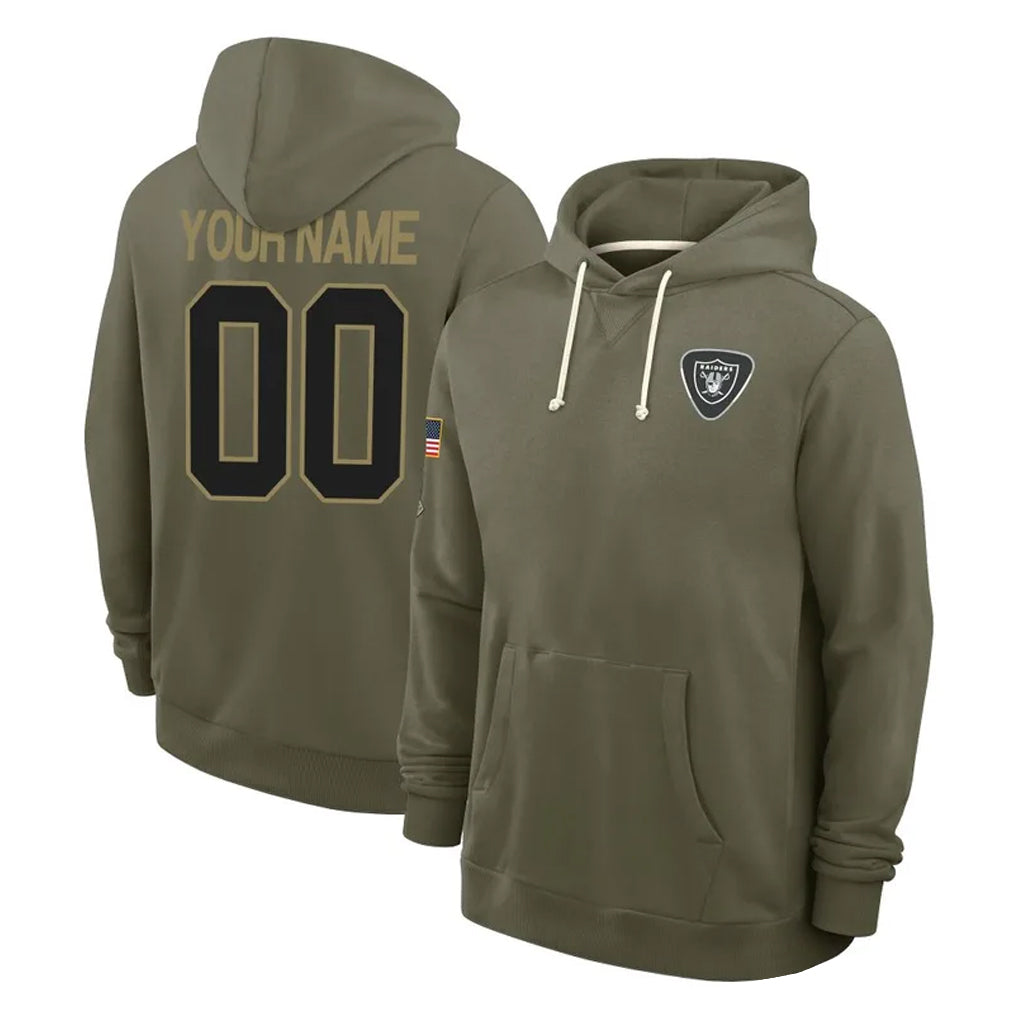 Parkc Custom LV.Raiders Olive Salute to Service Pullover Hoodies Limited Any Name & Numbers Stitched Jerseys