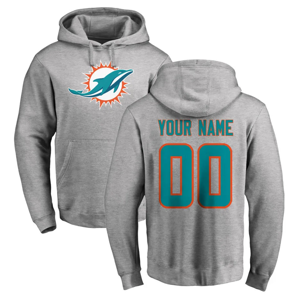 Parkc Custom M.Dolphins Gray LOGO Pullover Hoodies Limited Any Name & Numbers Stitched Jerseys