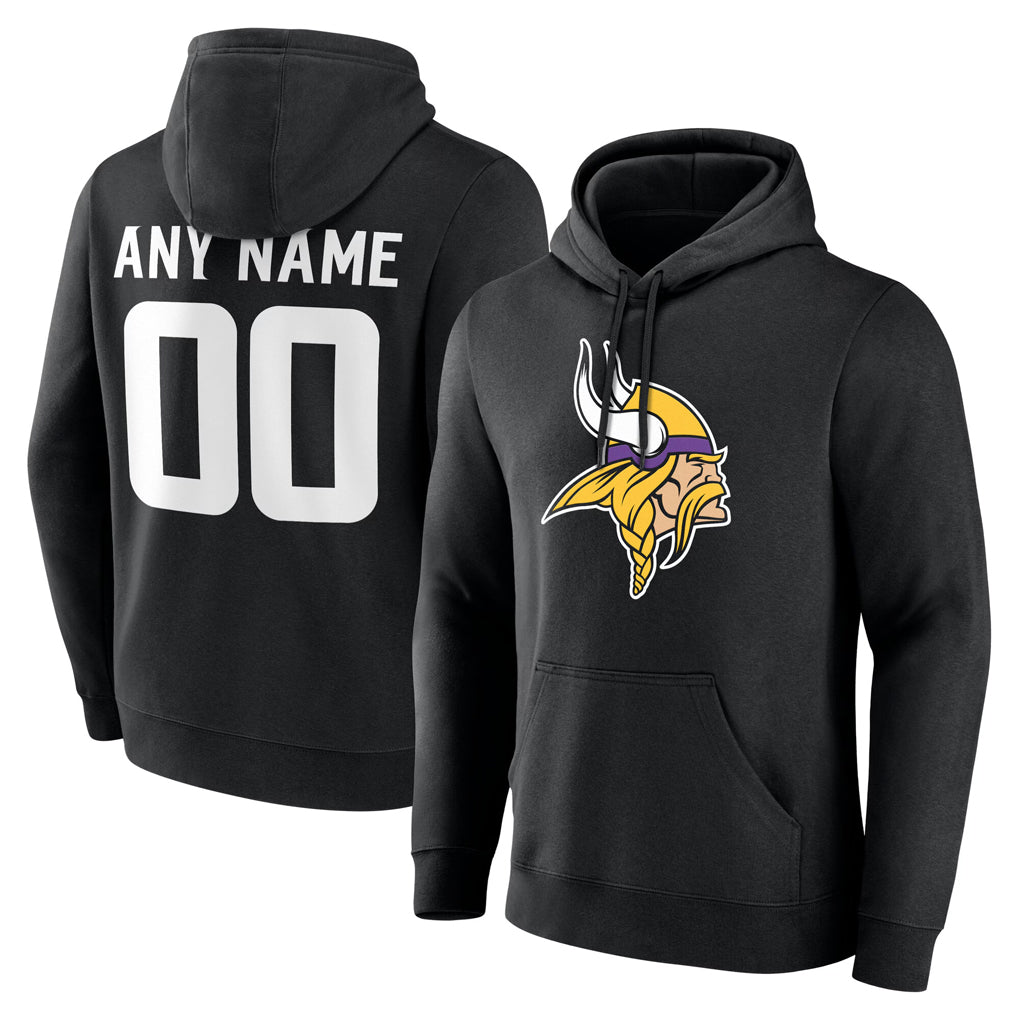 Parkc Custom M.Vikings Black LOGO Pullover Hoodies Limited Any Name & Numbers Stitched Jerseys