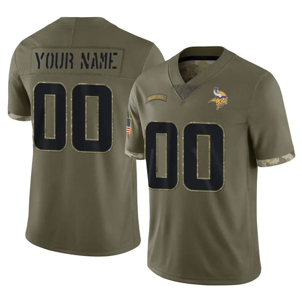 Parkc Custom M.Vikings Olive Salute To Service Limited Any Name & Numbers Stitched Jerseys