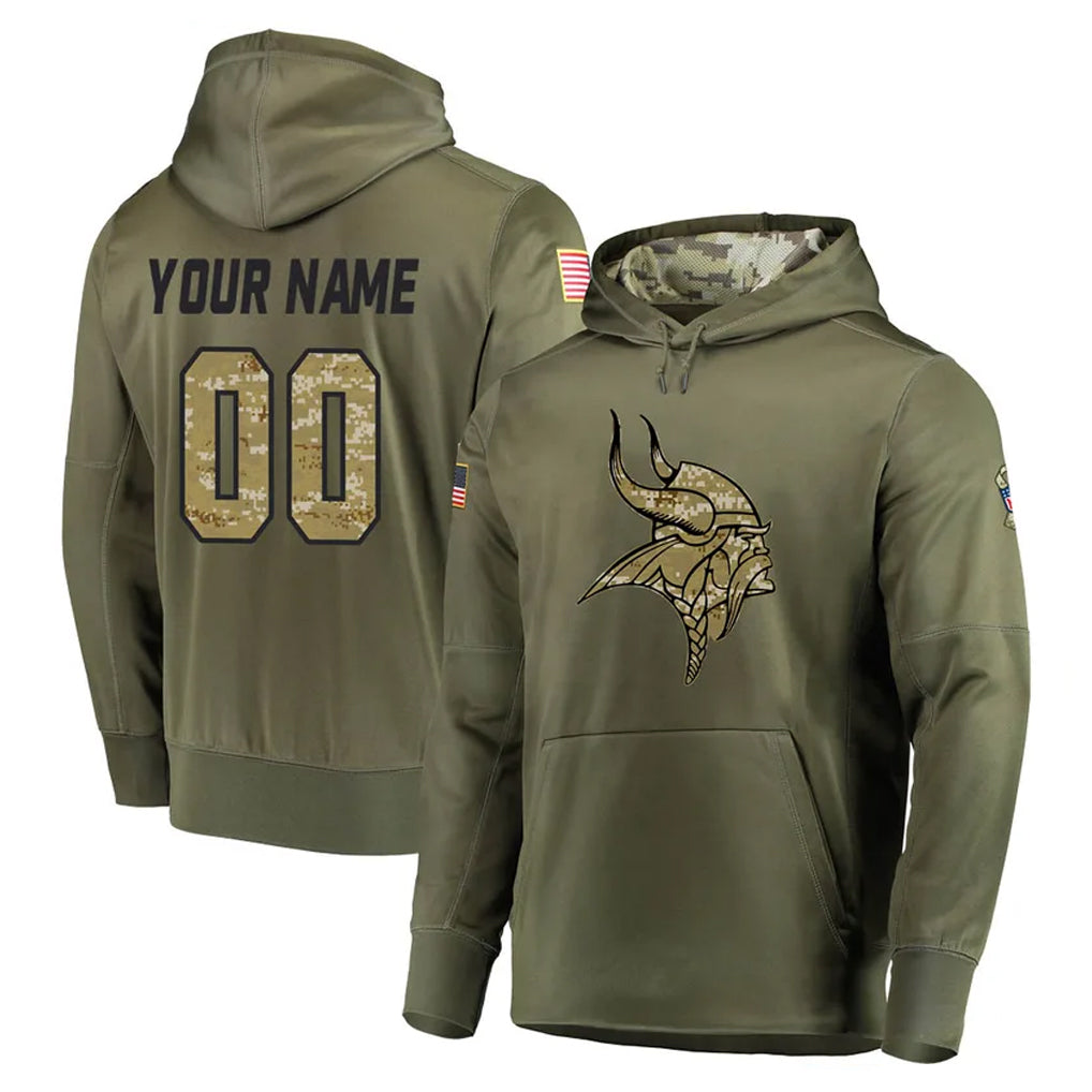 Parkc Custom M.Vikings Olive Salute to Service Pullover Hoodies Home Game Any Name & Numbers Stitched Jerseys