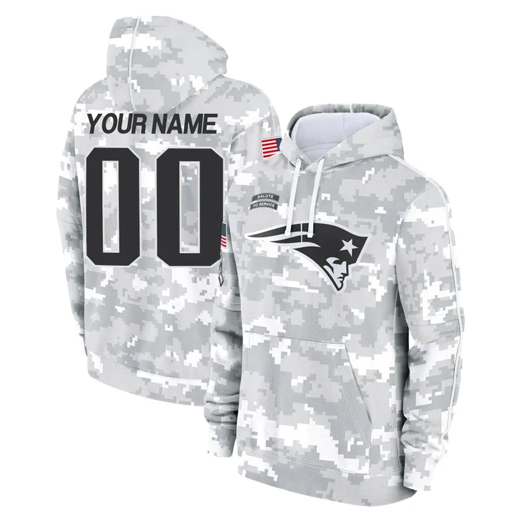 Parkc Custom NE.Patriots Arctic Camo Salute to Service Pullover Hoodies Limited Any Name & Numbers Game Stitched Jerseys