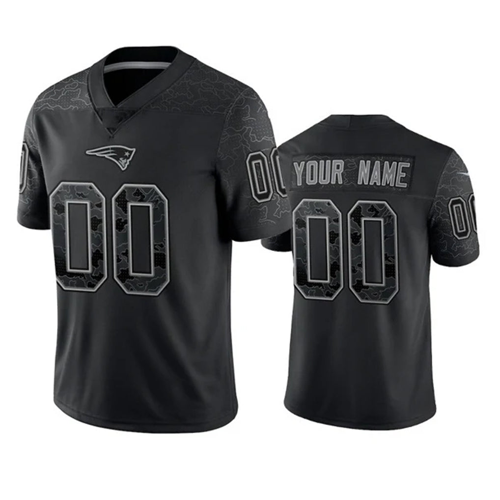 Parkc Custom NE.Patriots Black Reflective LImited Home Game Any Name & Numbers Stitched Jerseys