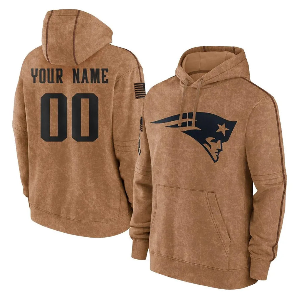 Parkc Custom NE.Patriots Brown Salute to Service Pullover Hoodies Limited Game Any Name & Numbers Stitched Jerseys
