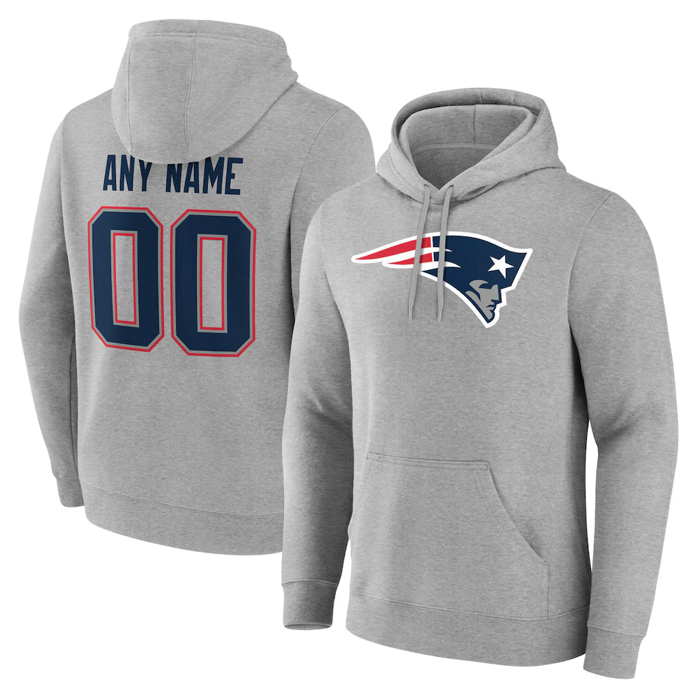 Parkc Custom NE.Patriots Gray LOGO Pullover Hoodies Home Game Any Name & Numbers Stitched Jerseys
