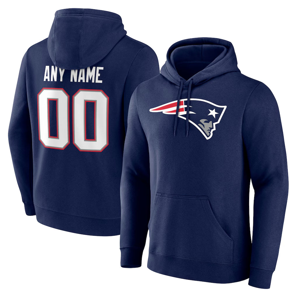 Parkc Custom NE.Patriots Navy LOGO Pullover Hoodies Home Game Any Name & Numbers Stitched Jerseys