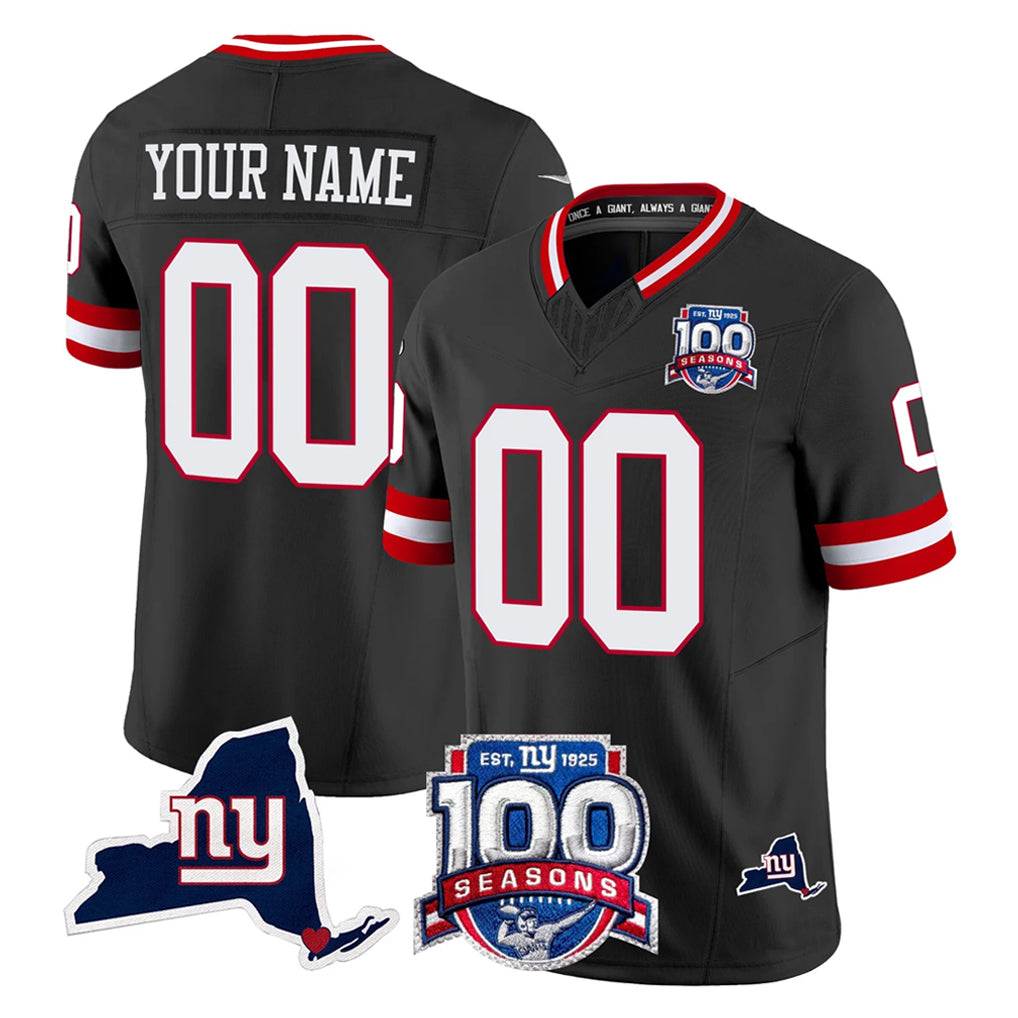 Parkc Custom NY.Giants Black 100th Season & State Patch Vapor Limited Home Game Any Name & Numbers Stitched Jerseys