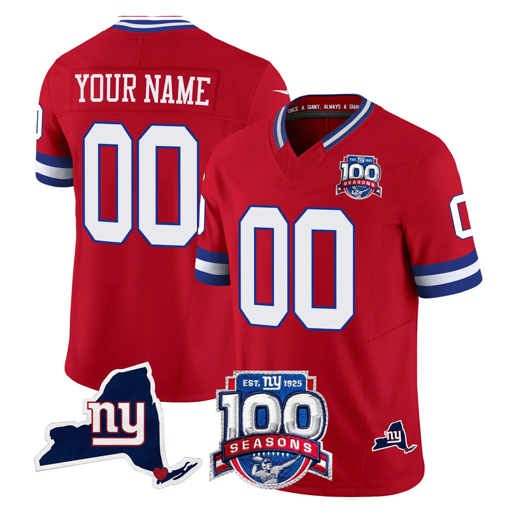 Parkc Custom NY.Giants Red 100th Season & State Patch Vapor Limited Home Game Any Name & Numbers Stitched Jerseys