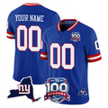 Parkc Custom NY.Giants Royal 100th Season & State Patch Vapor Limited Home Game Any Name & Numbers Stitched Jerseys