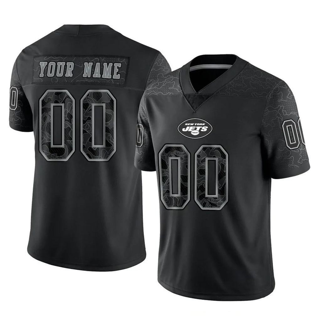Parkc Custom NY.Jets Black Limited Reflective Home Game Any Name & Numbers Stitched Jerseys
