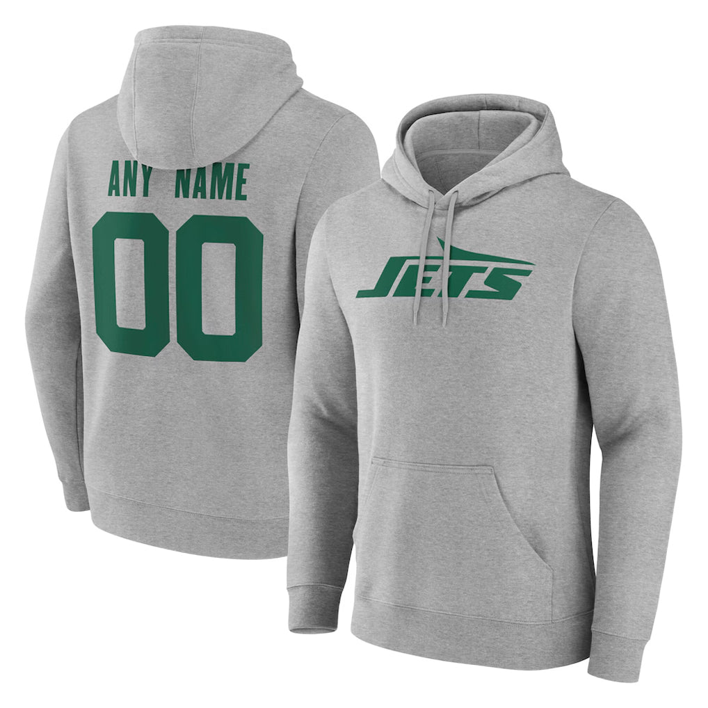 Parkc Custom NY.Jets Gray LOGO Pullover Hoodies Limited Game Any Name & Numbers Stitched Jerseys
