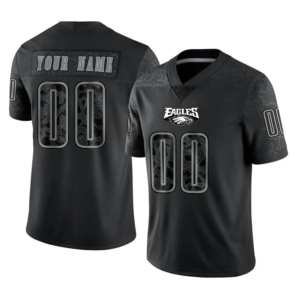 Parkc Custom P.Eagles Black Reflective Limited Home Game Any Name & Numbers Stitched Jerseys