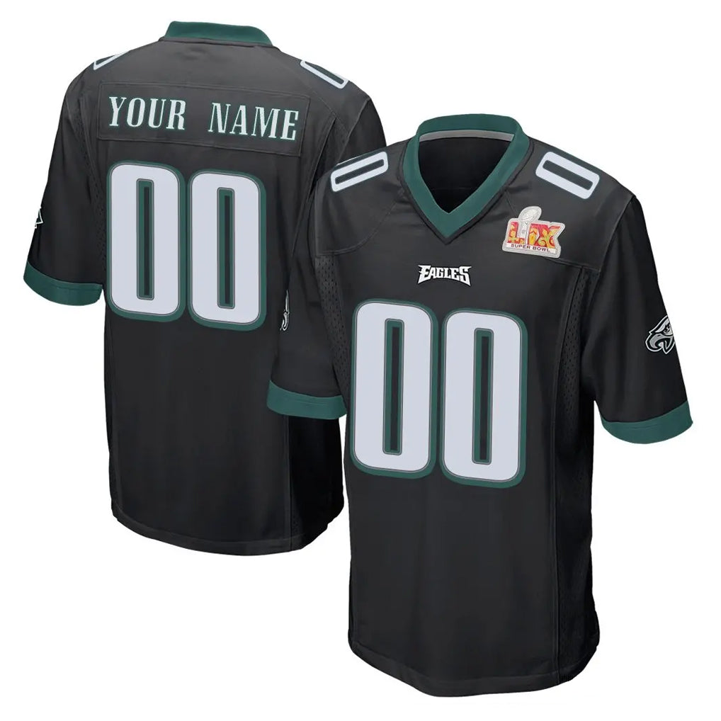 Parkc Custom P.Eagles Black Super Bowl LIX Home Game Any Name & Numbers Stitched Jerseys