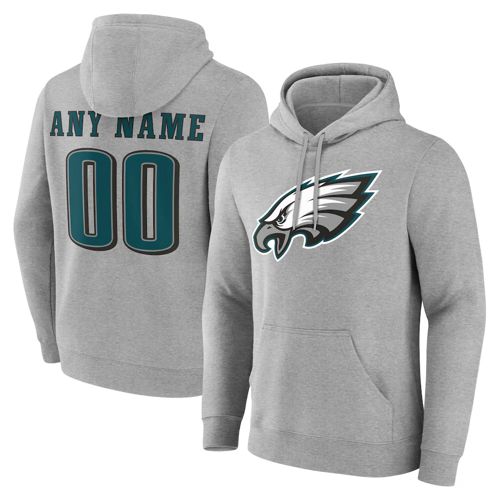 Parkc Custom P.Eagles Gray LOGO Pullover Hoodies Home Game Any Name & Numbers Stitched Jerseys