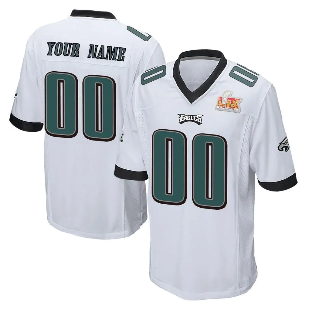 Parkc Custom P.Eagles White Super Bowl LIX Home Game Any Name & Numbers Stitched Jerseys