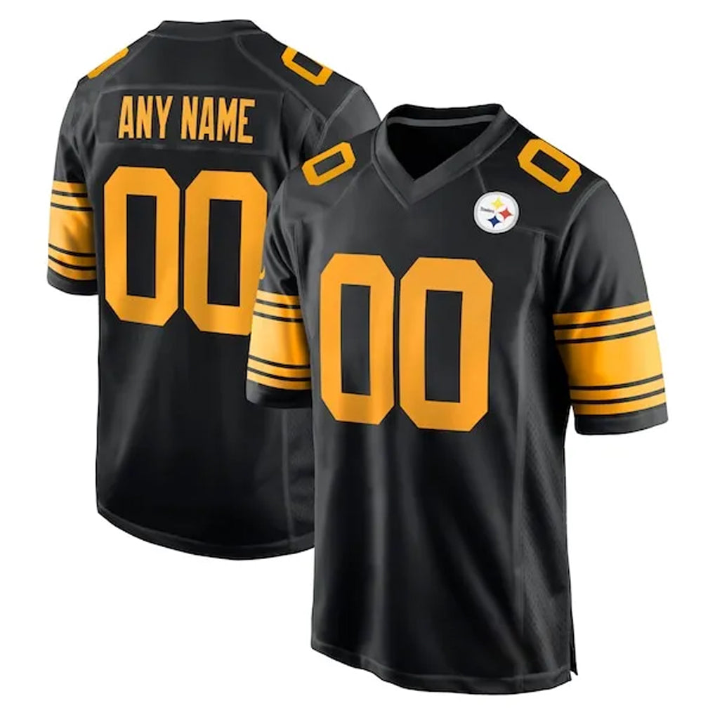 Parkc Custom P.Steelers Black Color Rush Home Game Any Name & Numbers Stitched Jerseys