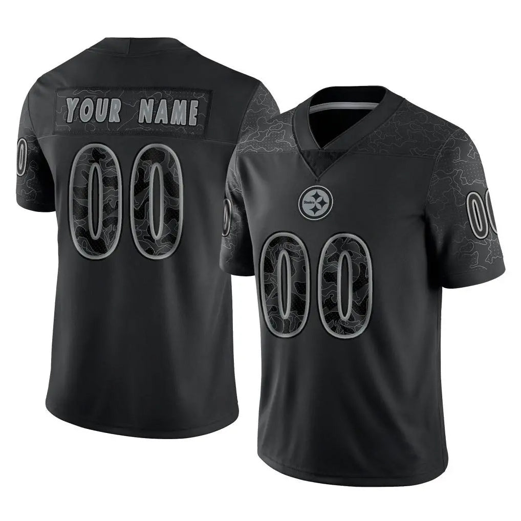 Parkc Custom P.Steelers Black Reflective Limited Home Game Any Name & Numbers Stitched Jerseys