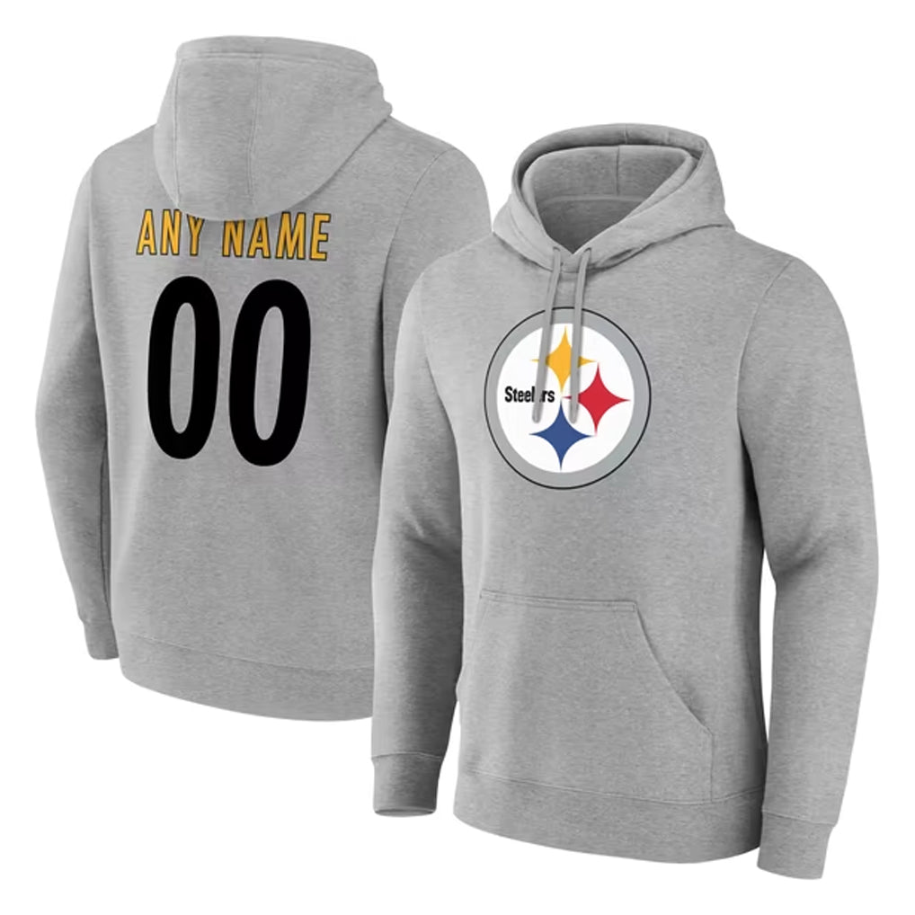 Parkc Custom P.Steelers Gray LOGO Pullover Hoodies Limited Any Name & Numbers Stitched Jerseys
