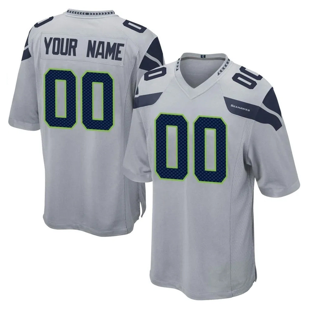 Parkc Custom S.Seahawks Gray Home Game Any Name & Numbers Stitched Jerseys
