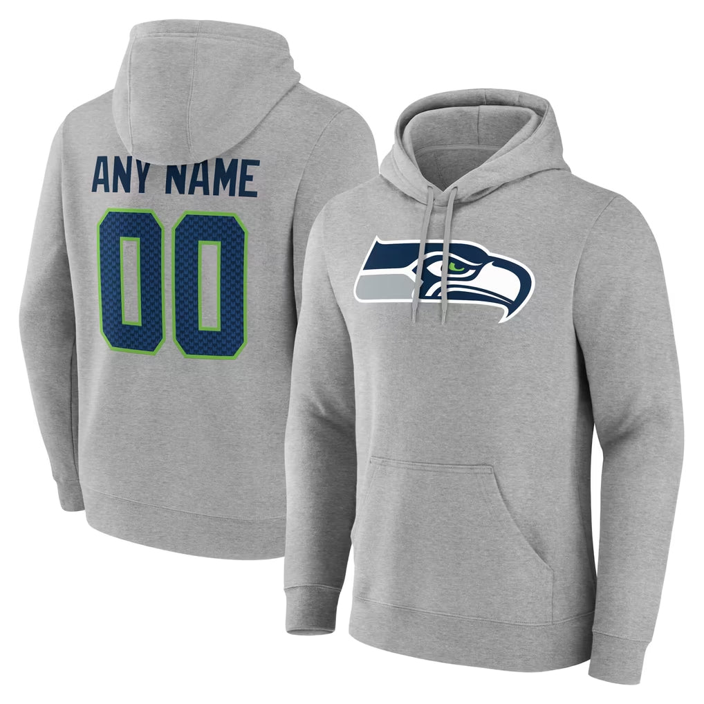 Parkc Custom S.Seahawks Gray LOGO Pullover Hoodies Game Any Name & Numbers Stitched Jerseys
