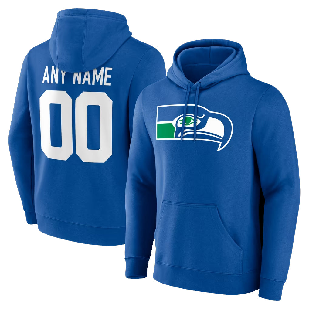 Parkc Custom S.Seahawks Royal LOGO Pullover Hoodies Game Any Name & Numbers Stitched Jerseys