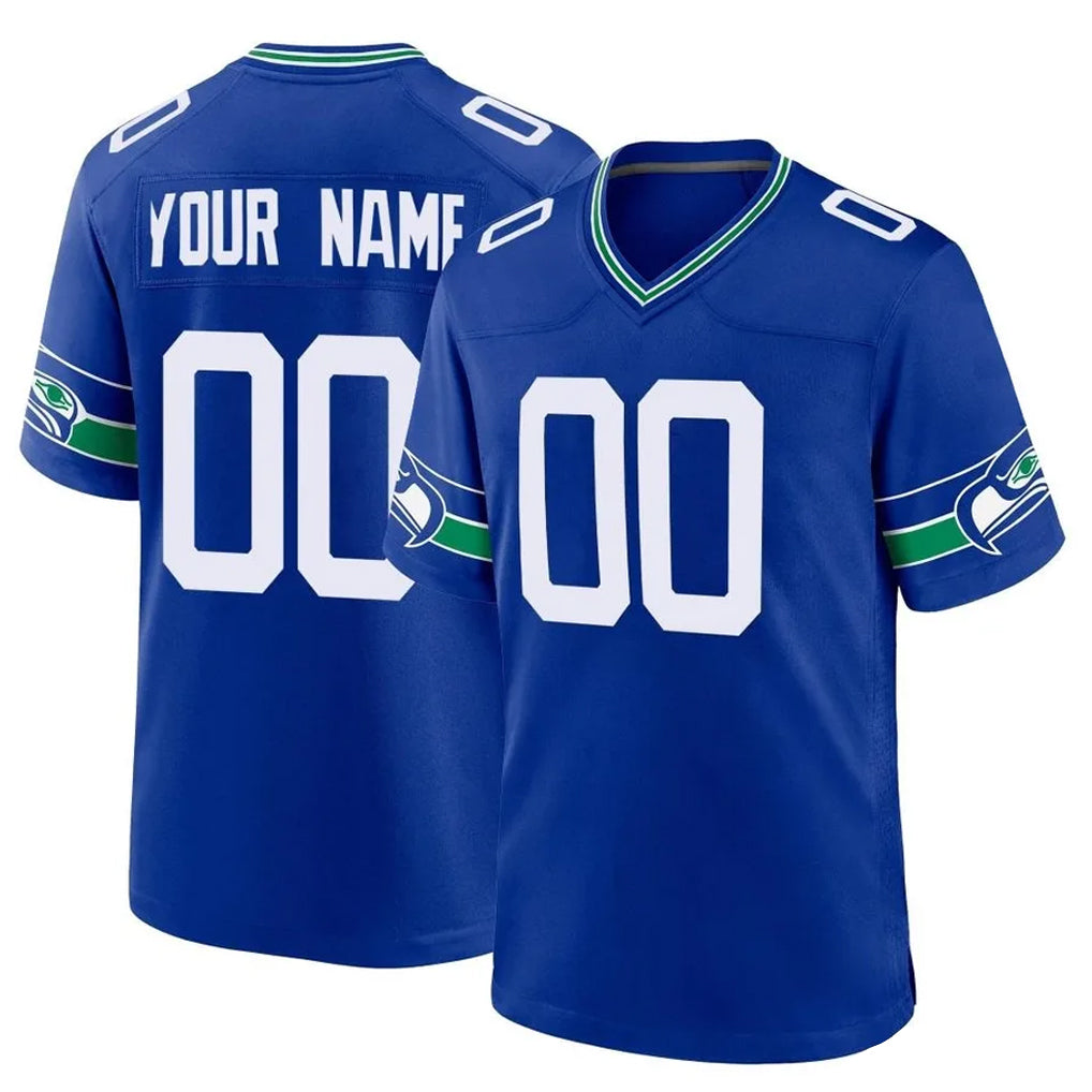 Parkc Custom S.Seahawks Royal Throwback Home Game Any Name & Numbers Stitched Jerseys