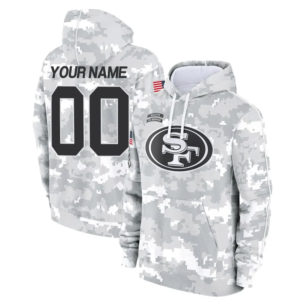 Parkc Custom SF.49ers Arctic Camo Limited Salute to Service Pullover Hoodies Game Any Name & Numbers Stitched Jerseys