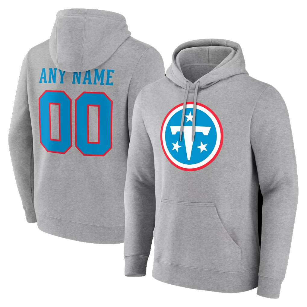 Parkc Custom T.Titans Light Gray LOGO Pullover Hoodies Home Game Any Name & Numbers Stitched Jerseys