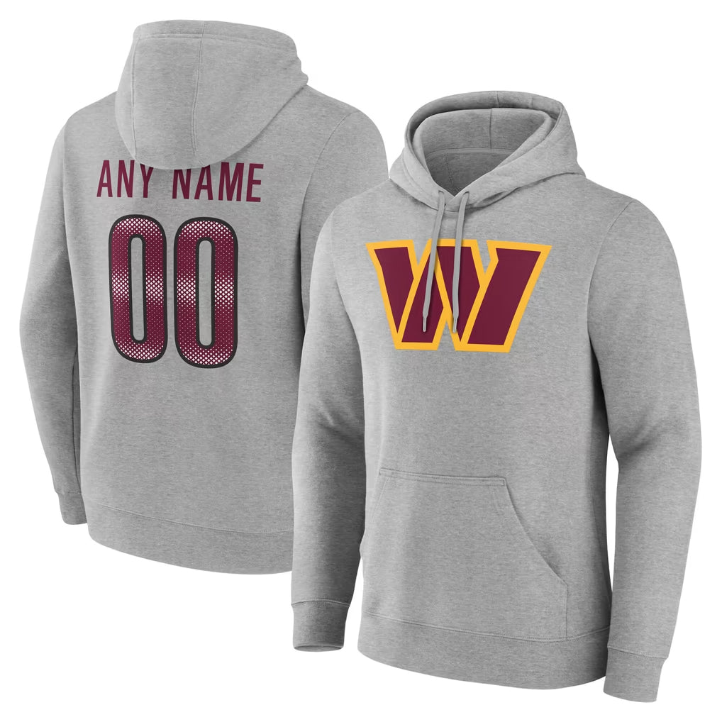 Parkc Custom W.Commanders Gray LOGO Pullover Hoodies Game Any Name & Numbers Stitched Jerseys