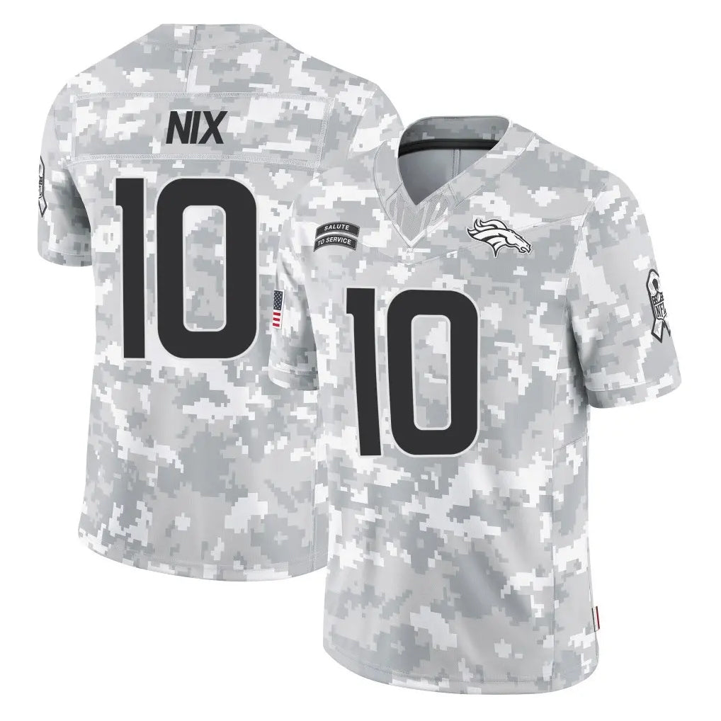 Parkc D.Broncos #10 Bo Nix Player Arctic Camo Salute To Service Limited Stitched Jerseys