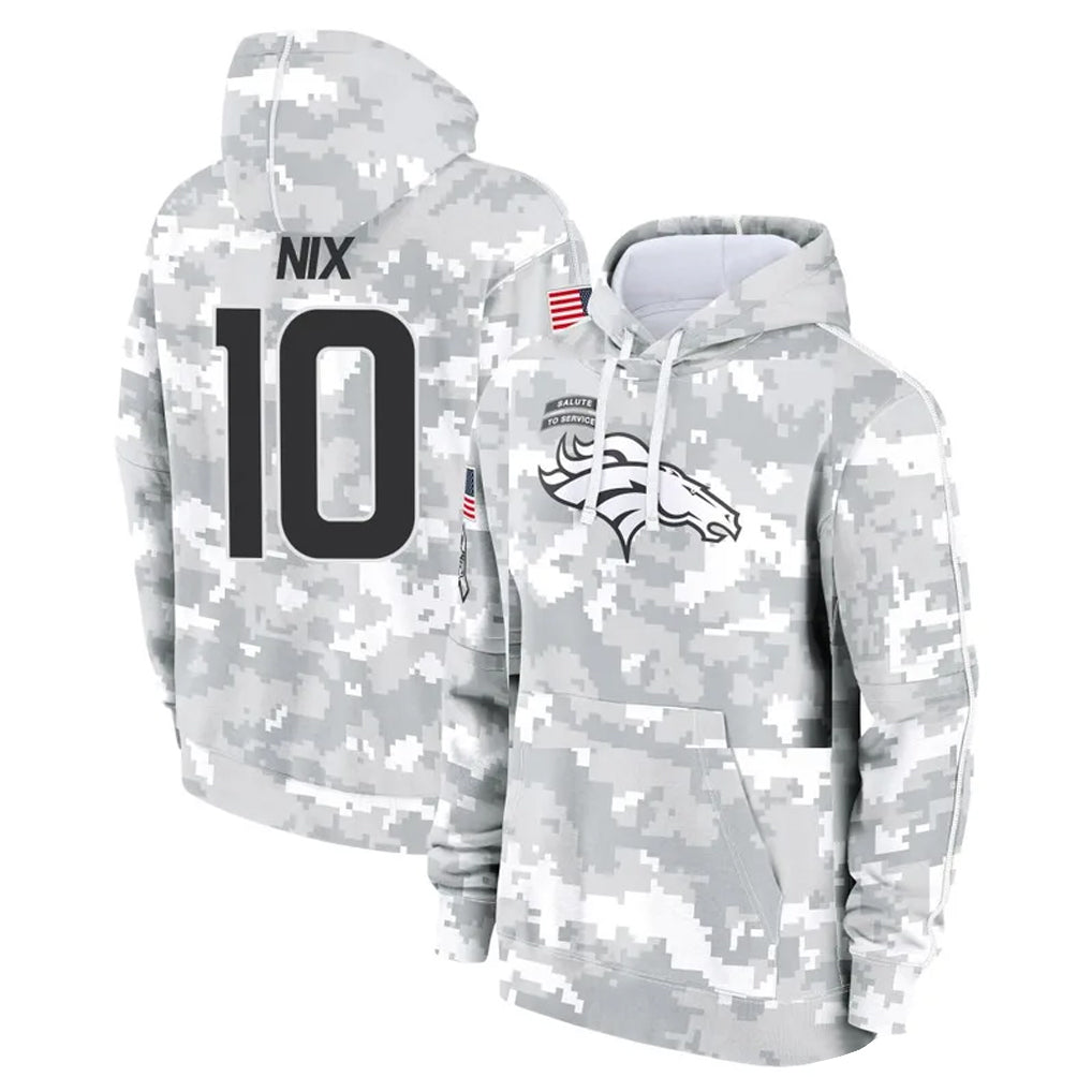 Parkc D.Broncos #10 Bo Nix Player Arctic Camo Salute to Service Hoodies Limited Game Stitched Jerseys