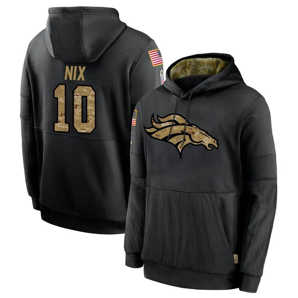 Parkc D.Broncos #10 Bo Nix Player Black Salute to Service Pullover Hoodies Limited Stitched Jerseys